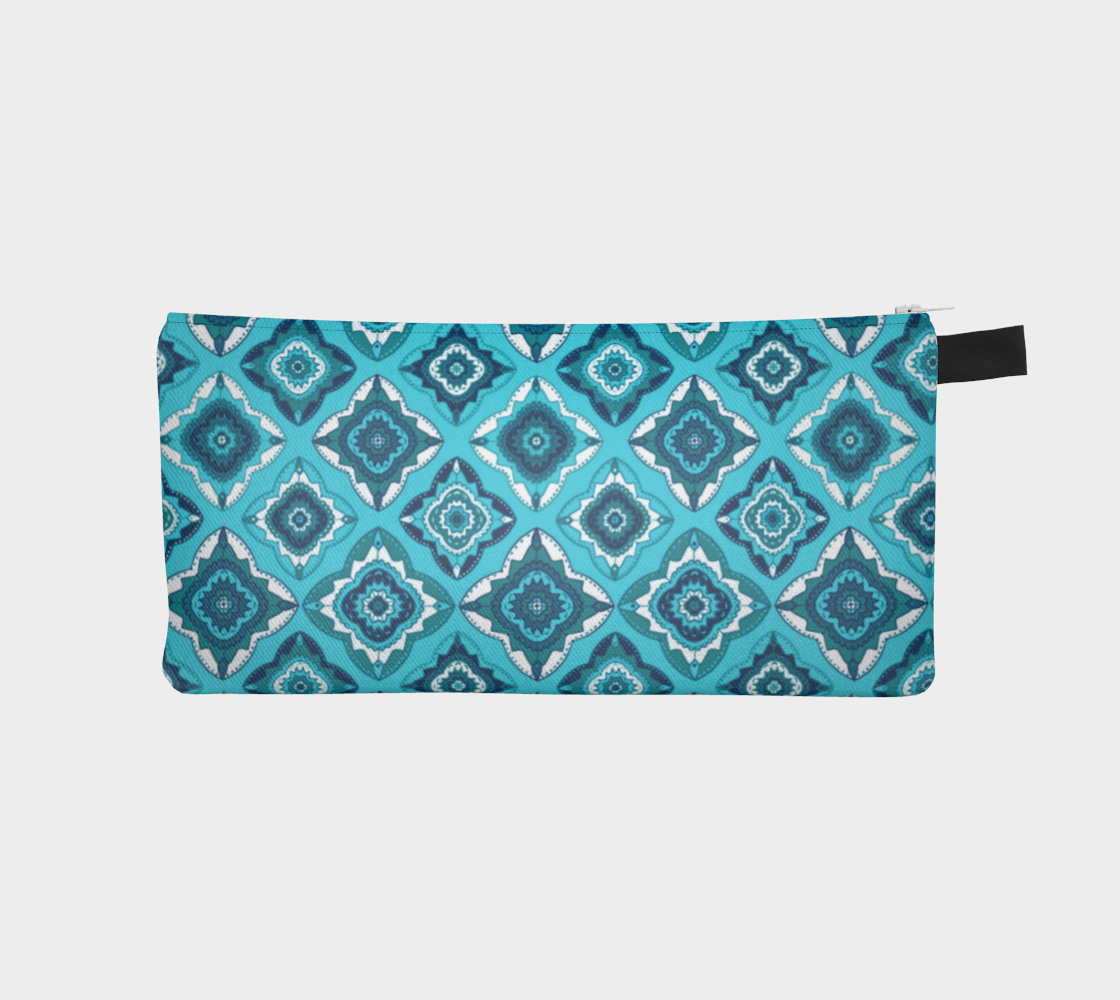 Diamond Medallions Pencil Case, Navy, Blue, Gray, Teal, Small Polyester Twill Bag