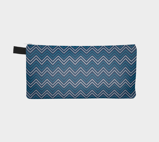 Herringbone Pencil Case, Navy Blue, Teal, Gray, Small Polyester Twill Bag