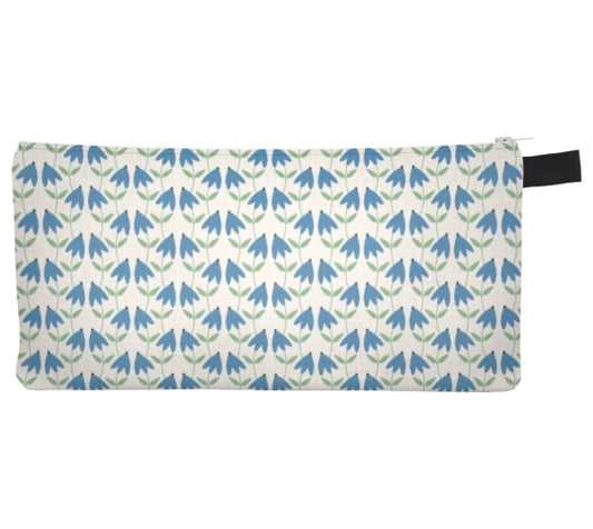 Blue Botanicals Pencil Case, Small Polyester Zipper Bag