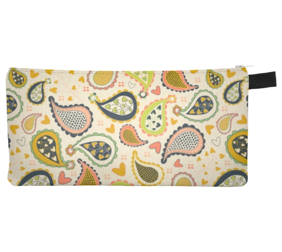 Yellow Country Paisley Pencil Case, Small Polyester Zipper Bag