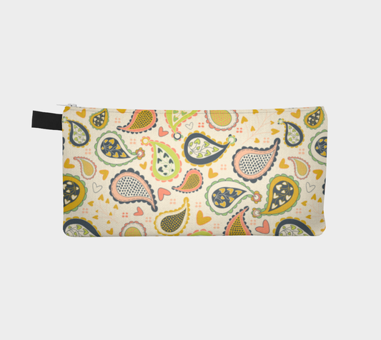 Country Paisley Pencil Case, Yellow, Peach, Cream, Small Polyester Twill Bag