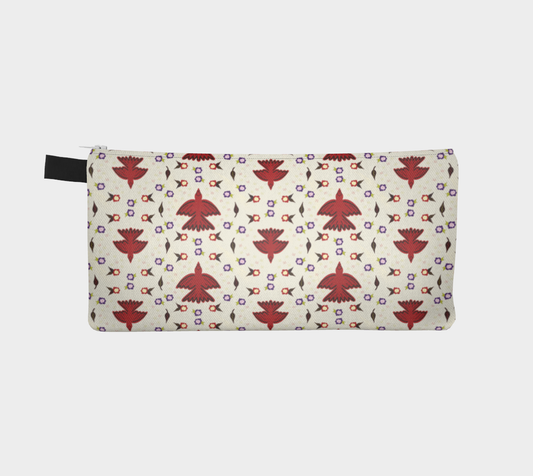 Red Birds & Floral Wreaths Pencil Case, Small Polyester Twill Bag
