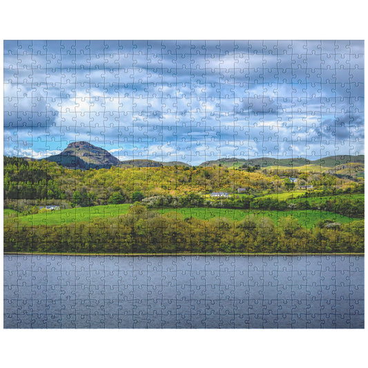 500 Piece Jigsaw Puzzle, Ireland Landscape Photography with Lake, Houses, Yellow Furze, Mountains