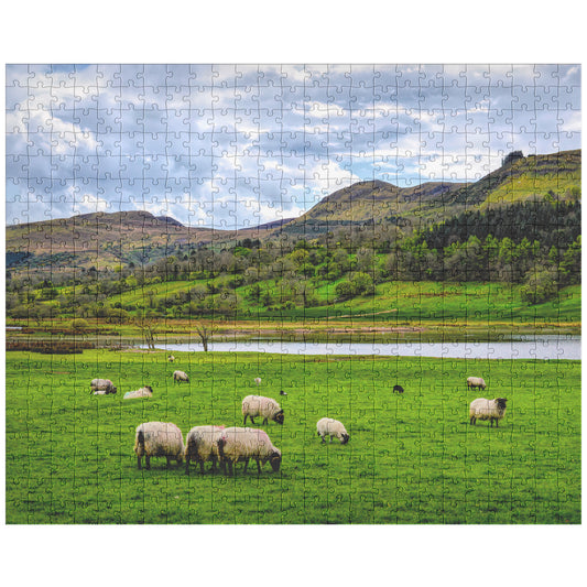 500 Piece Jigsaw Puzzle, Ireland Landscape Photography of Glencar Lake Mountain Sheep
