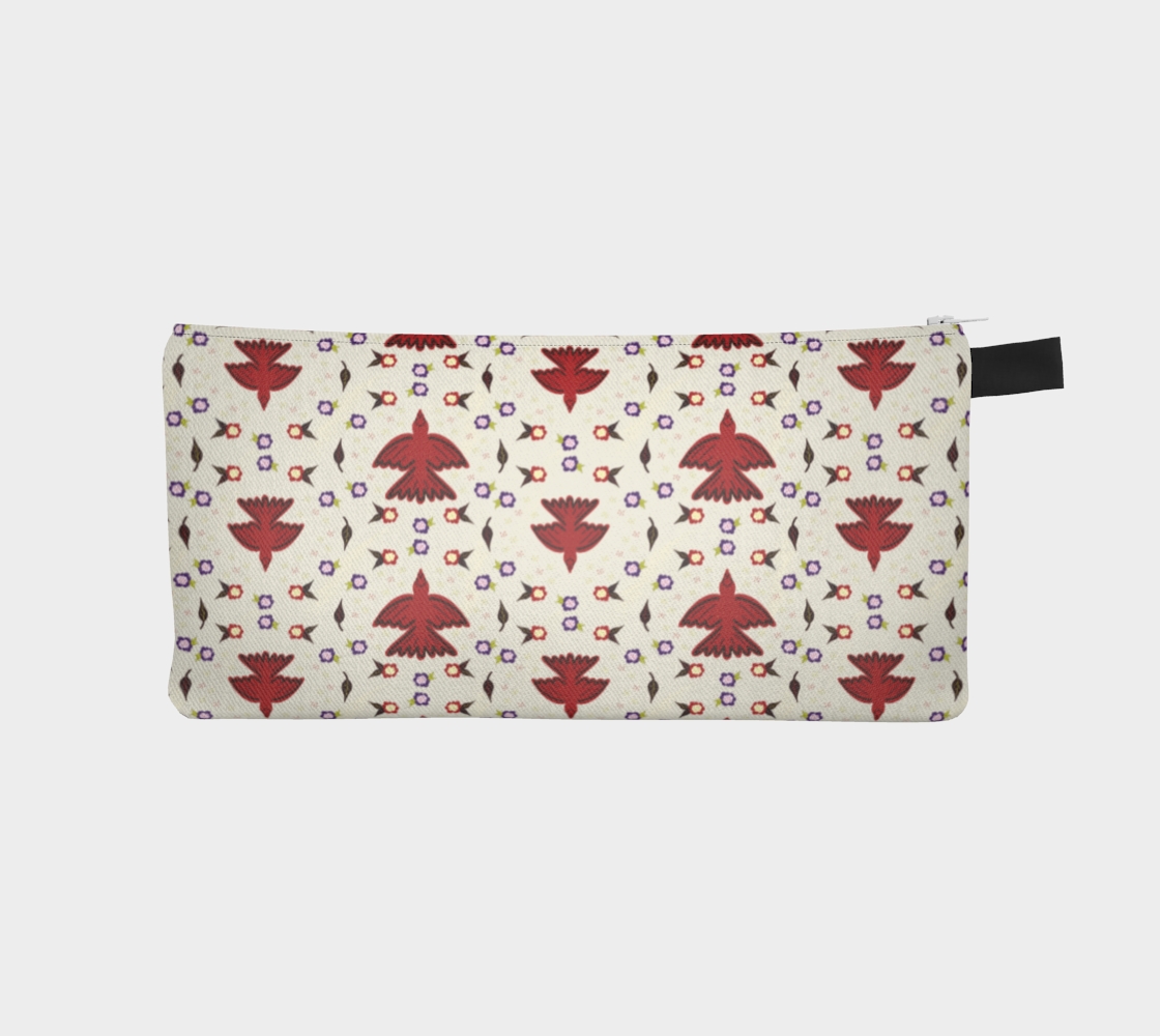 Red Birds & Floral Wreaths Pencil Case, Small Polyester Twill Bag