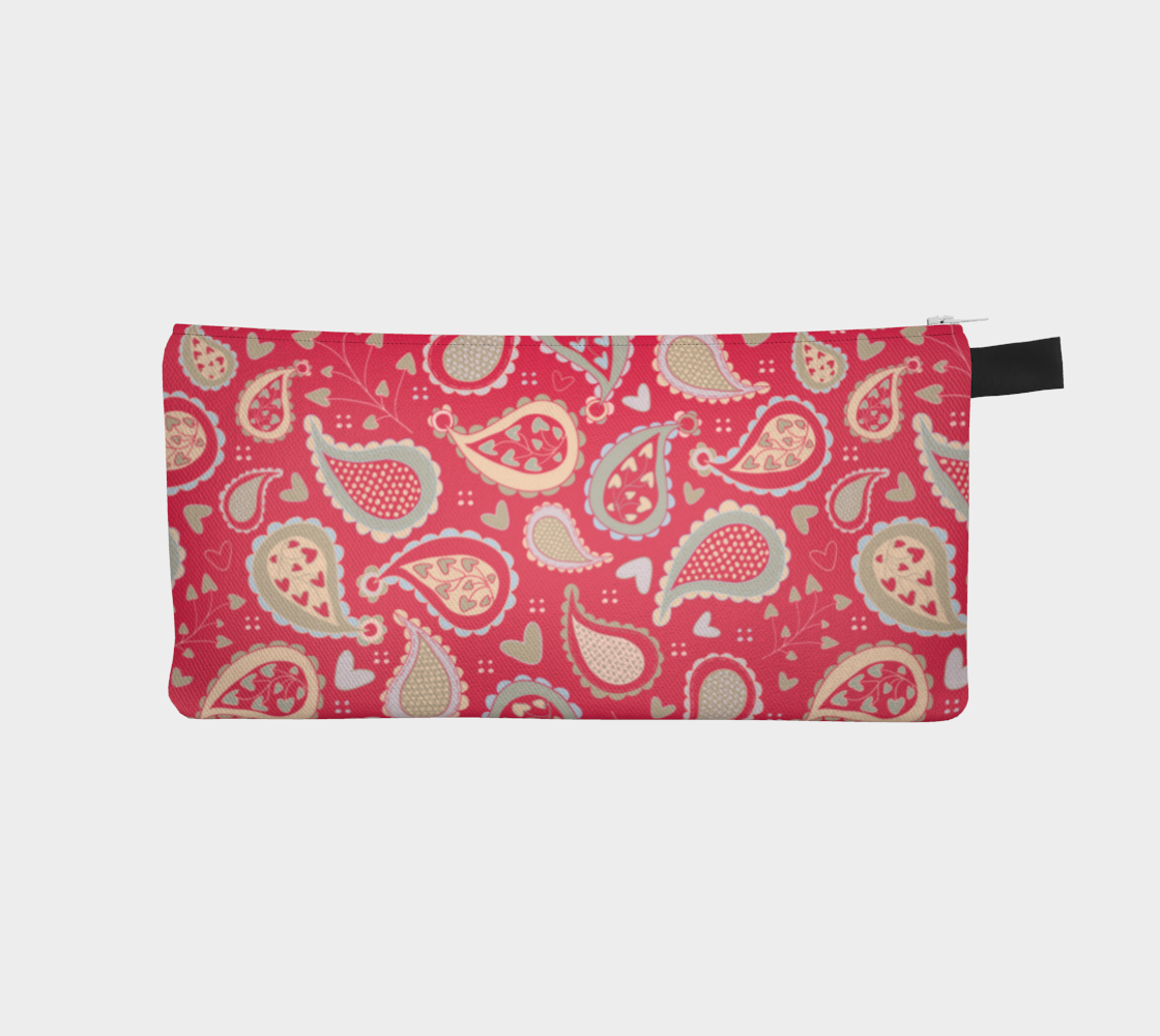 Country Paisley Pencil Case, Magenta Red, Small Polyester Twill Bag