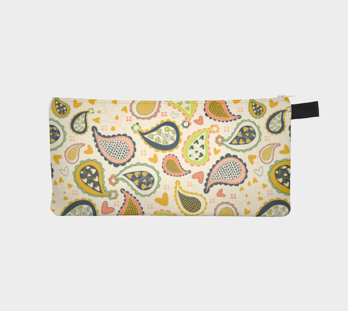 Country Paisley Pencil Case, Yellow, Peach, Cream, Small Polyester Twill Bag
