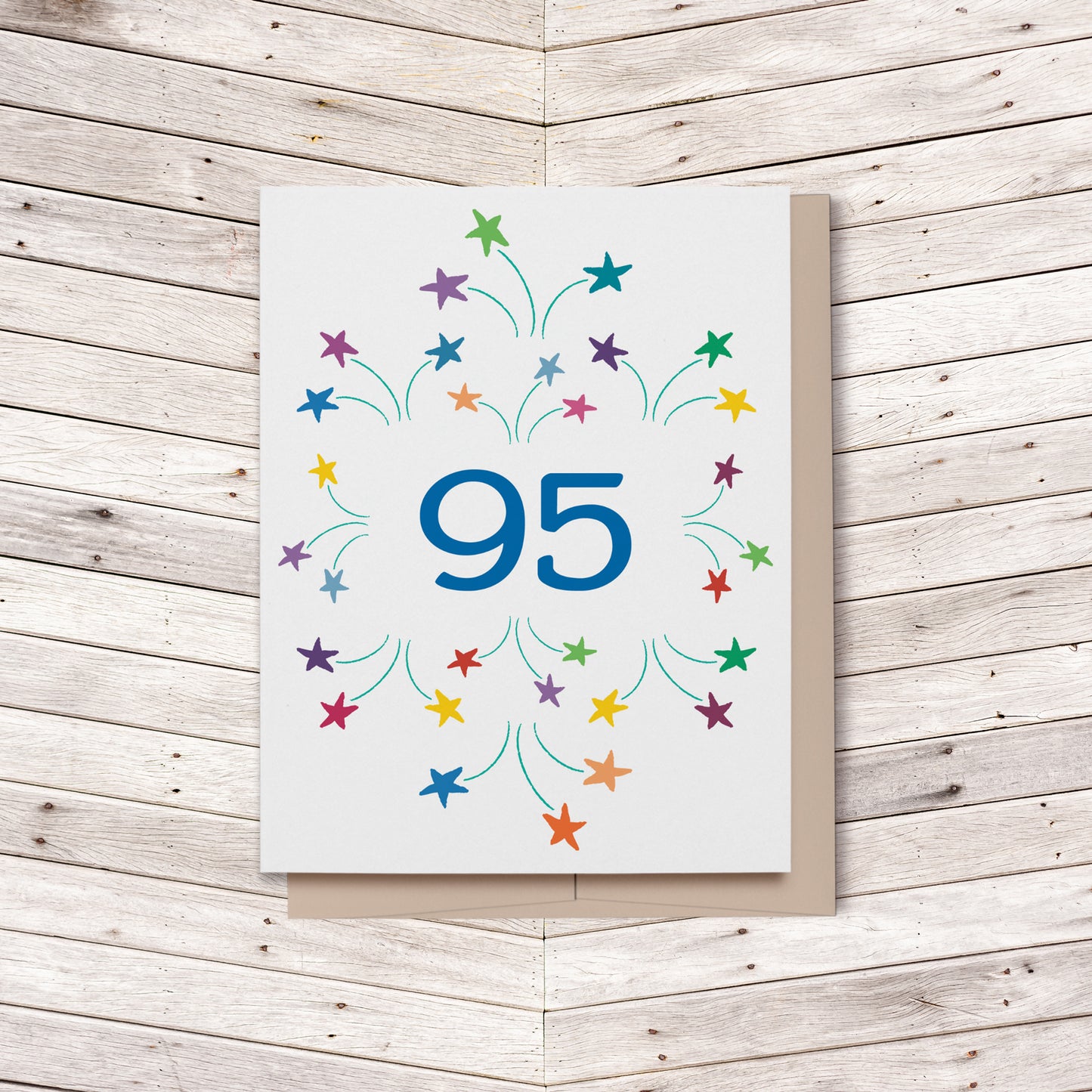 Reaching the age of 95 is definitely a milestone worth celebrating. This eco-friendly card proudly displays the number '95' in the midst of vibrant shooting stars, making it the perfect choice for this special occasion. A perfect card for Grandma, Grandpa, Mom or Dad who is celebrating their 95th birthday. Made with premium recycled paper, it's both a thoughtful and luxurious option.