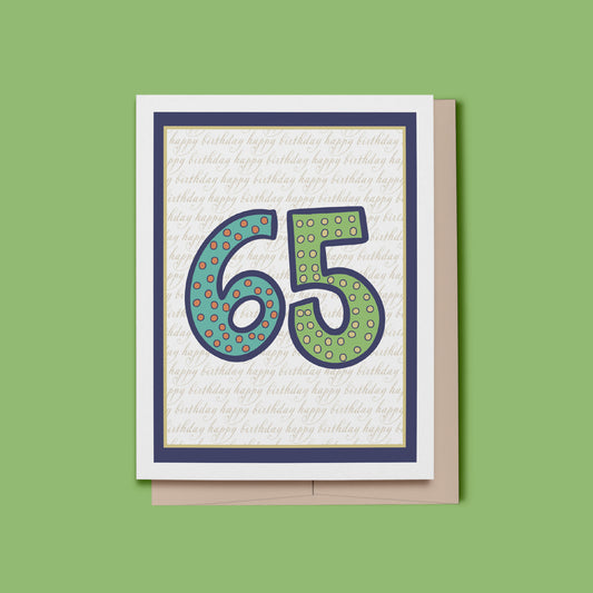 Happy Birthday 65 Card, Blue and Green