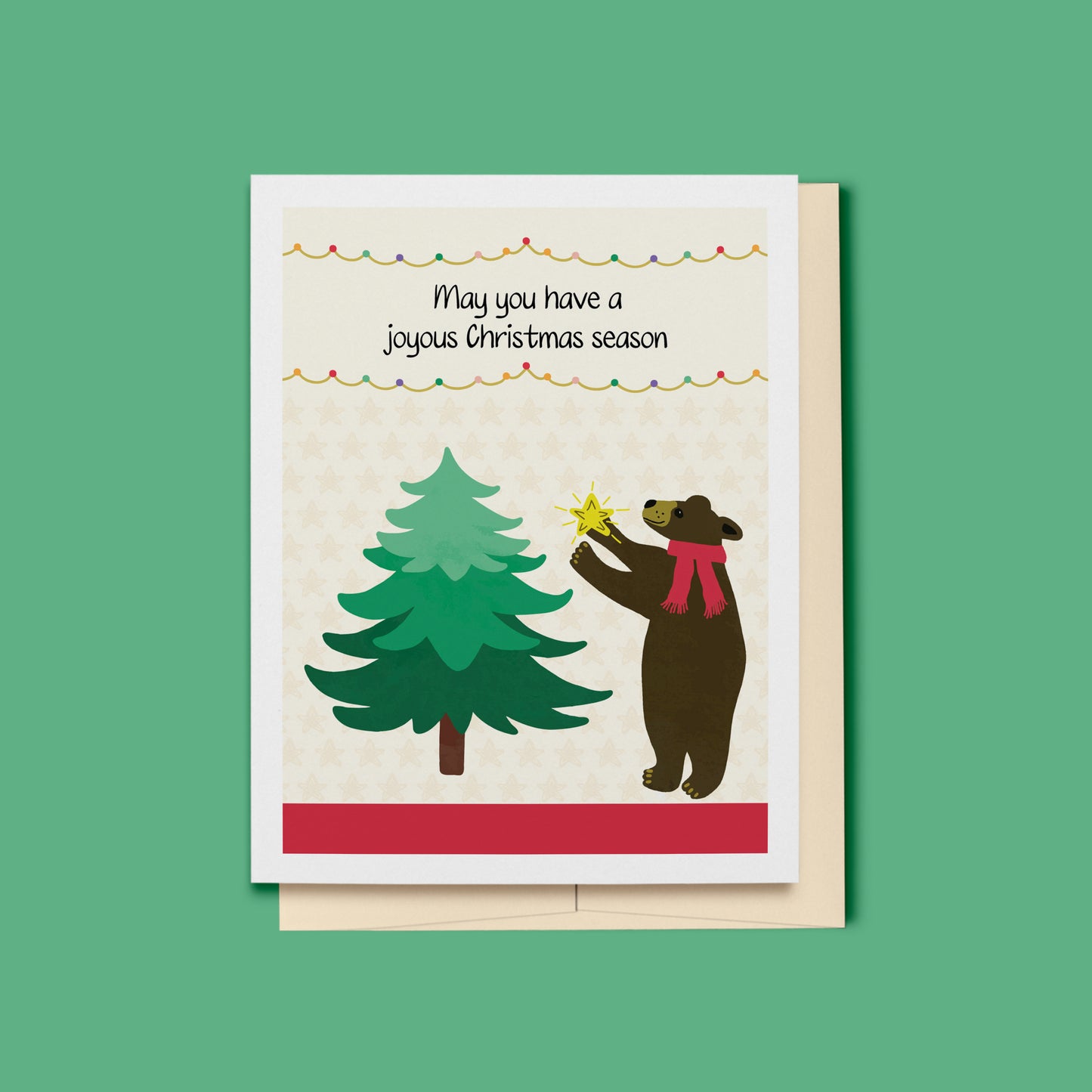 Bear Decorating Christmas Tree Holiday Card, Whimsical Woodlands Collection