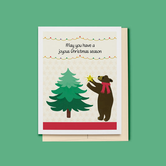 Bear Decorating Christmas Tree Holiday Card, Whimsical Woodlands Collection