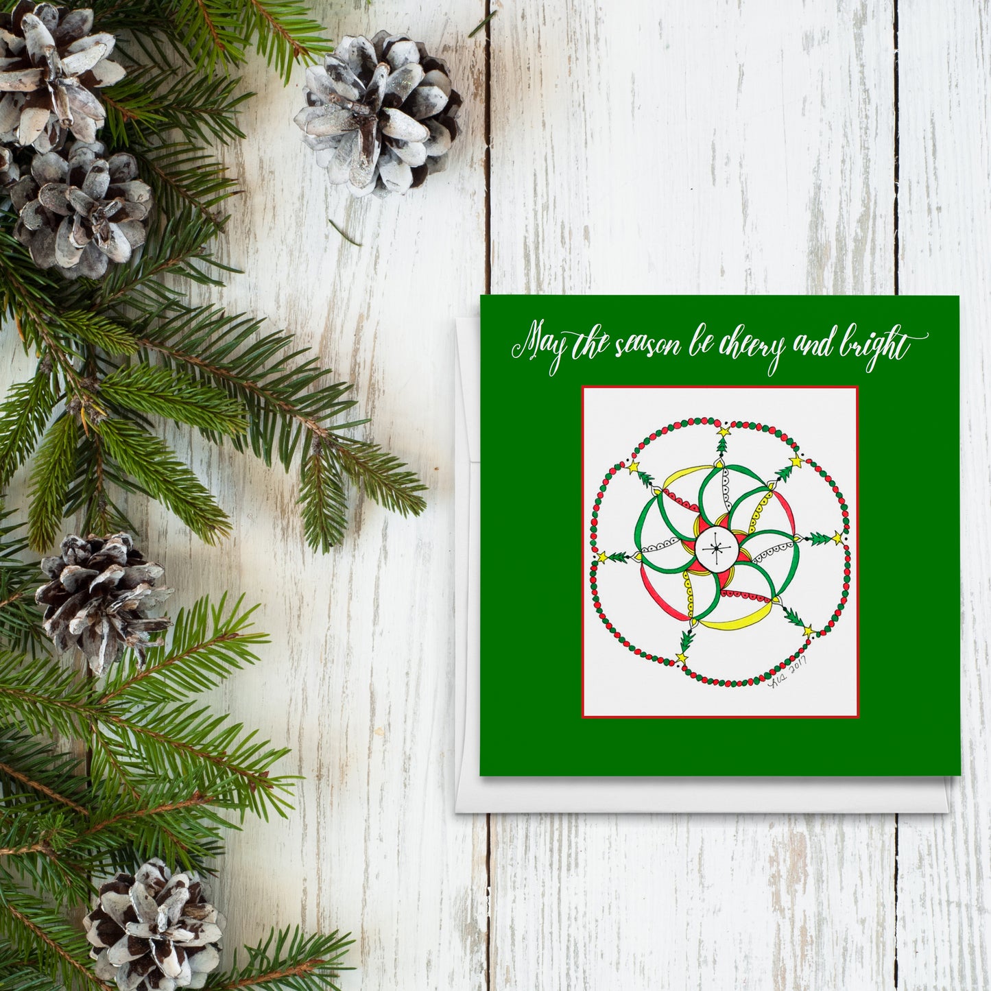 Christmas Mandala Card, 5" x 5", Closeout