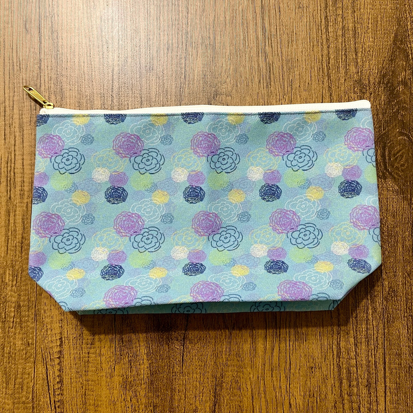 Aqua Flower Blooms Zipper Pouch with T-Bottom