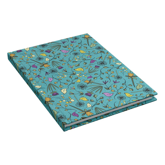Flowers and Birds Hardcover Journal, Turquoise, Perforated Pages