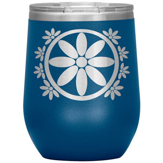 Insulated Wine Tumbler, Circle Flower 12 oz Tumbler, Travel Mug with Lid, Multiple Color Options