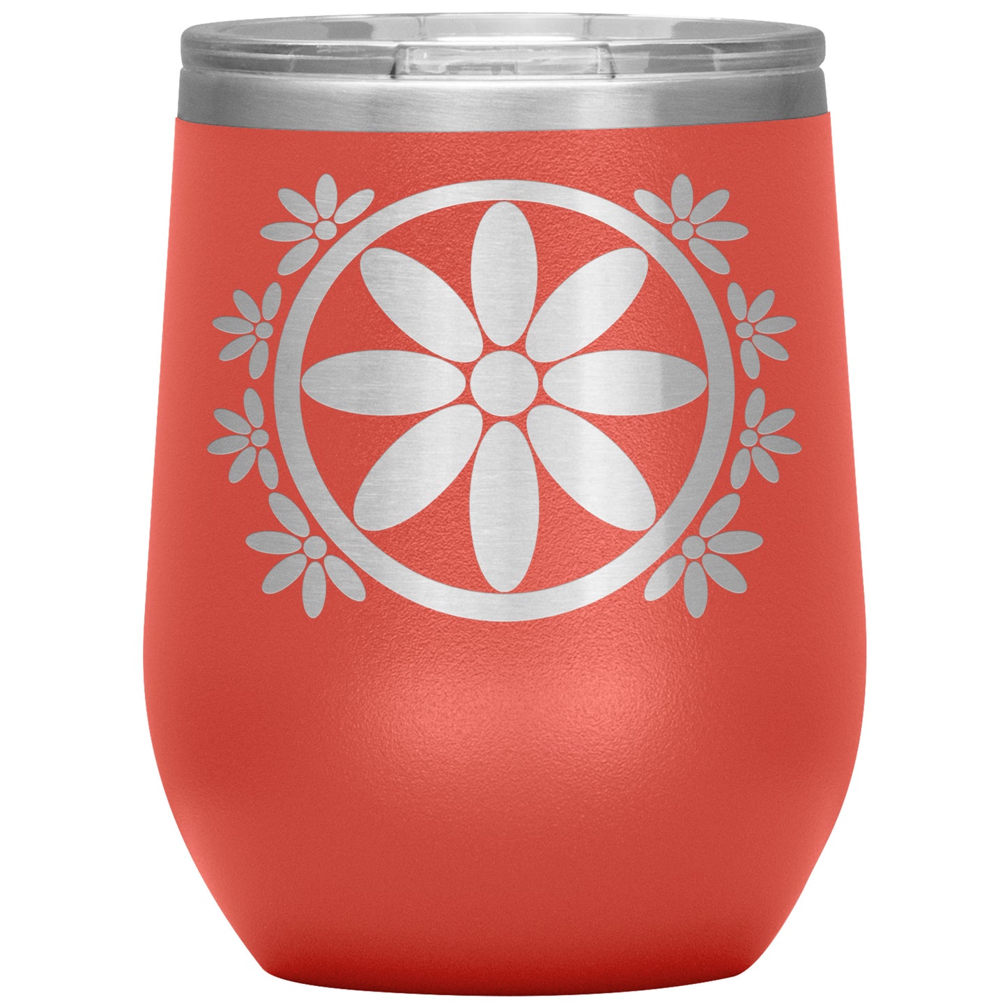 Insulated Wine Tumbler, Circle Flower 12 oz Tumbler, Travel Mug with Lid, Multiple Color Options
