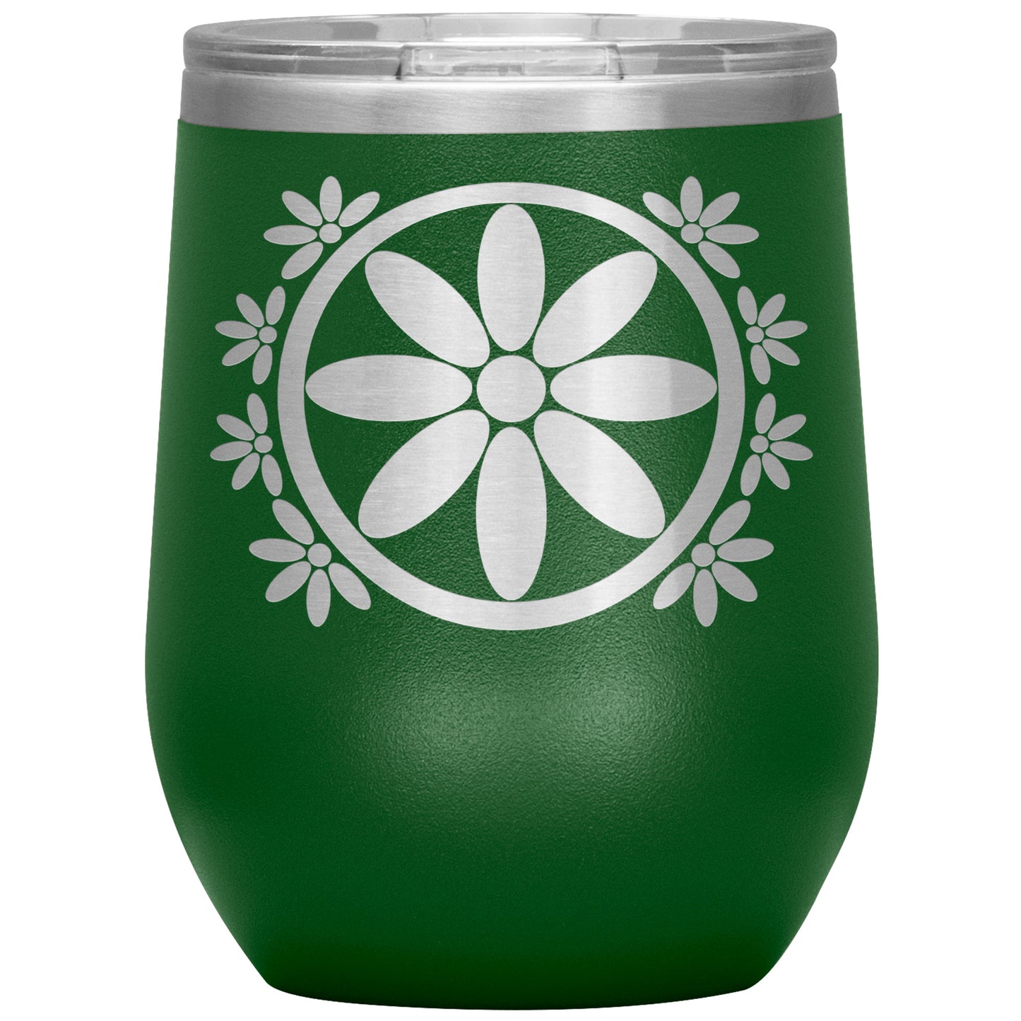 Insulated Wine Tumbler, Circle Flower 12 oz Tumbler, Travel Mug with Lid, Multiple Color Options