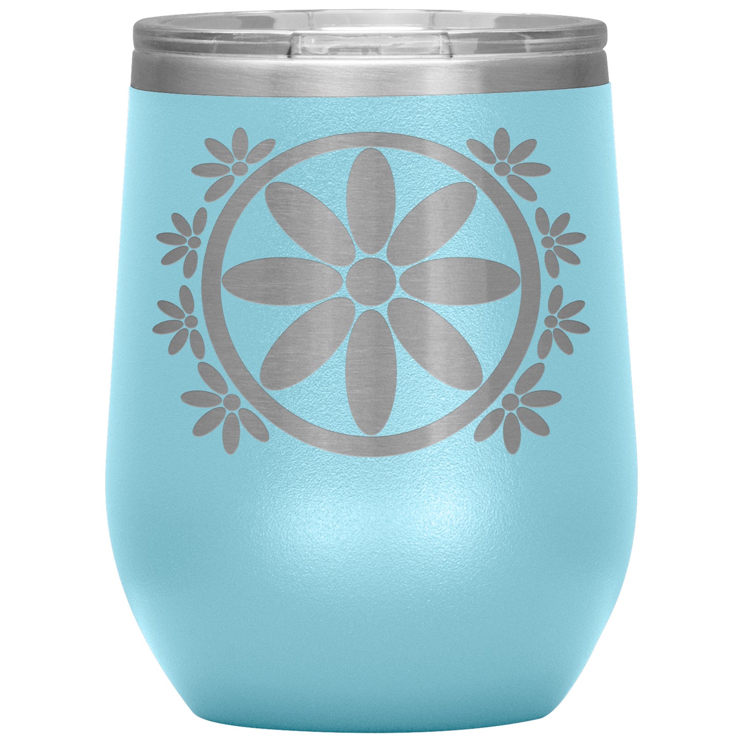Insulated Wine Tumbler, Circle Flower 12 oz Tumbler, Travel Mug with Lid, Multiple Color Options