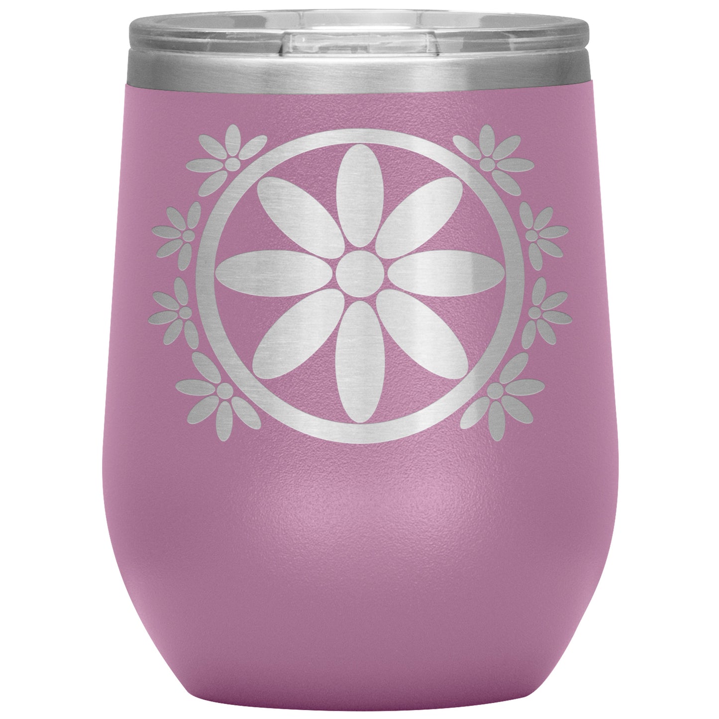 Insulated Wine Tumbler, Circle Flower 12 oz Tumbler, Travel Mug with Lid, Multiple Color Options