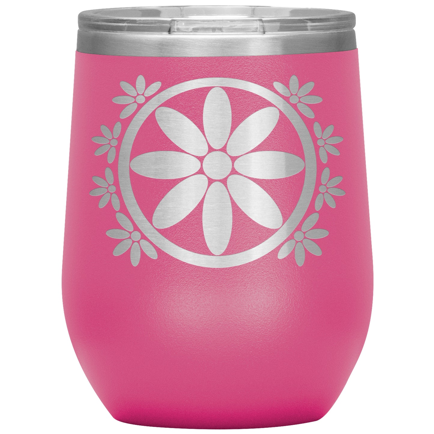 Insulated Wine Tumbler, Circle Flower 12 oz Tumbler, Travel Mug with Lid, Multiple Color Options