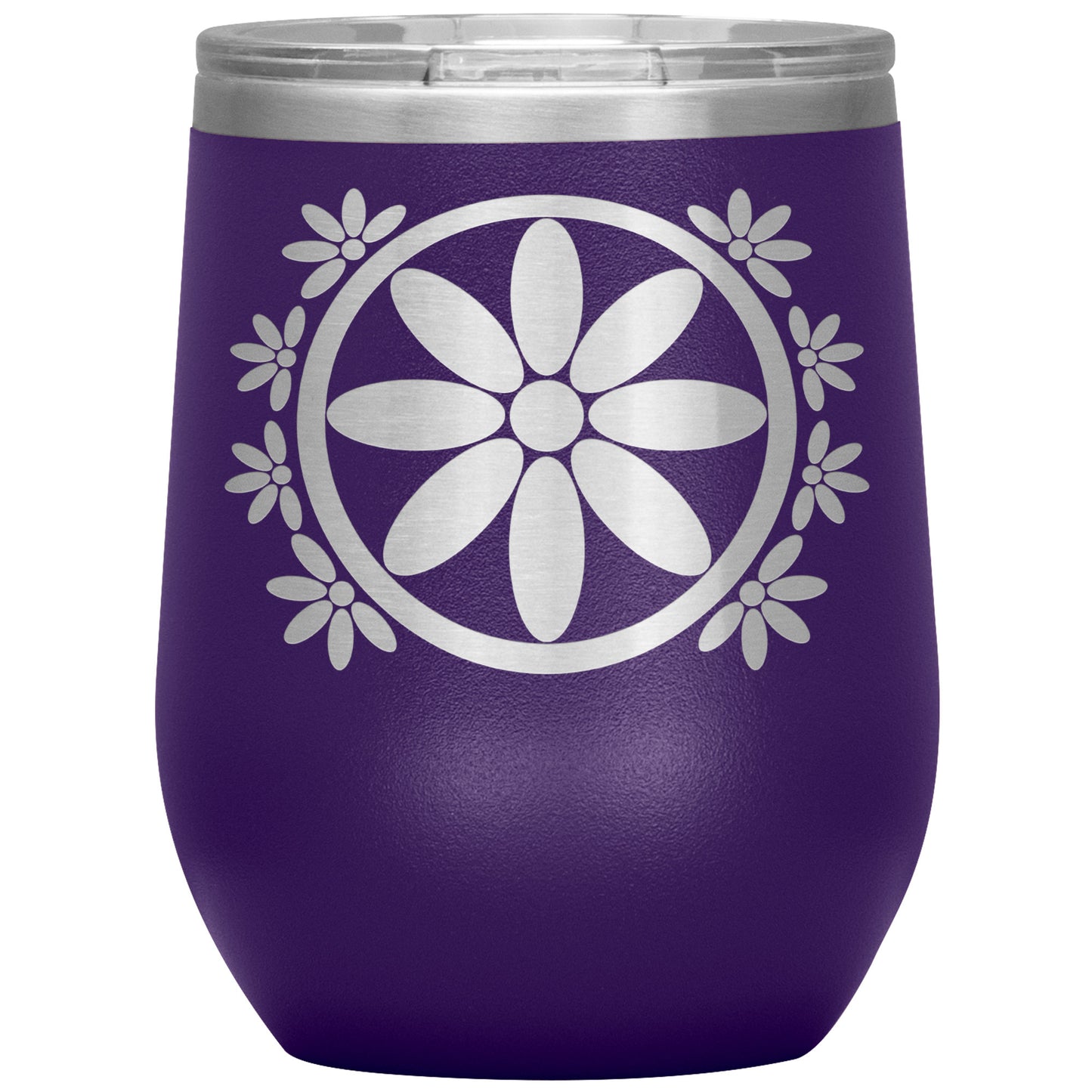 Insulated Wine Tumbler, Circle Flower 12 oz Tumbler, Travel Mug with Lid, Multiple Color Options