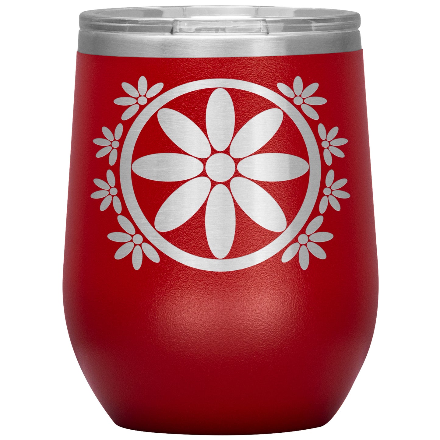 Insulated Wine Tumbler, Circle Flower 12 oz Tumbler, Travel Mug with Lid, Multiple Color Options