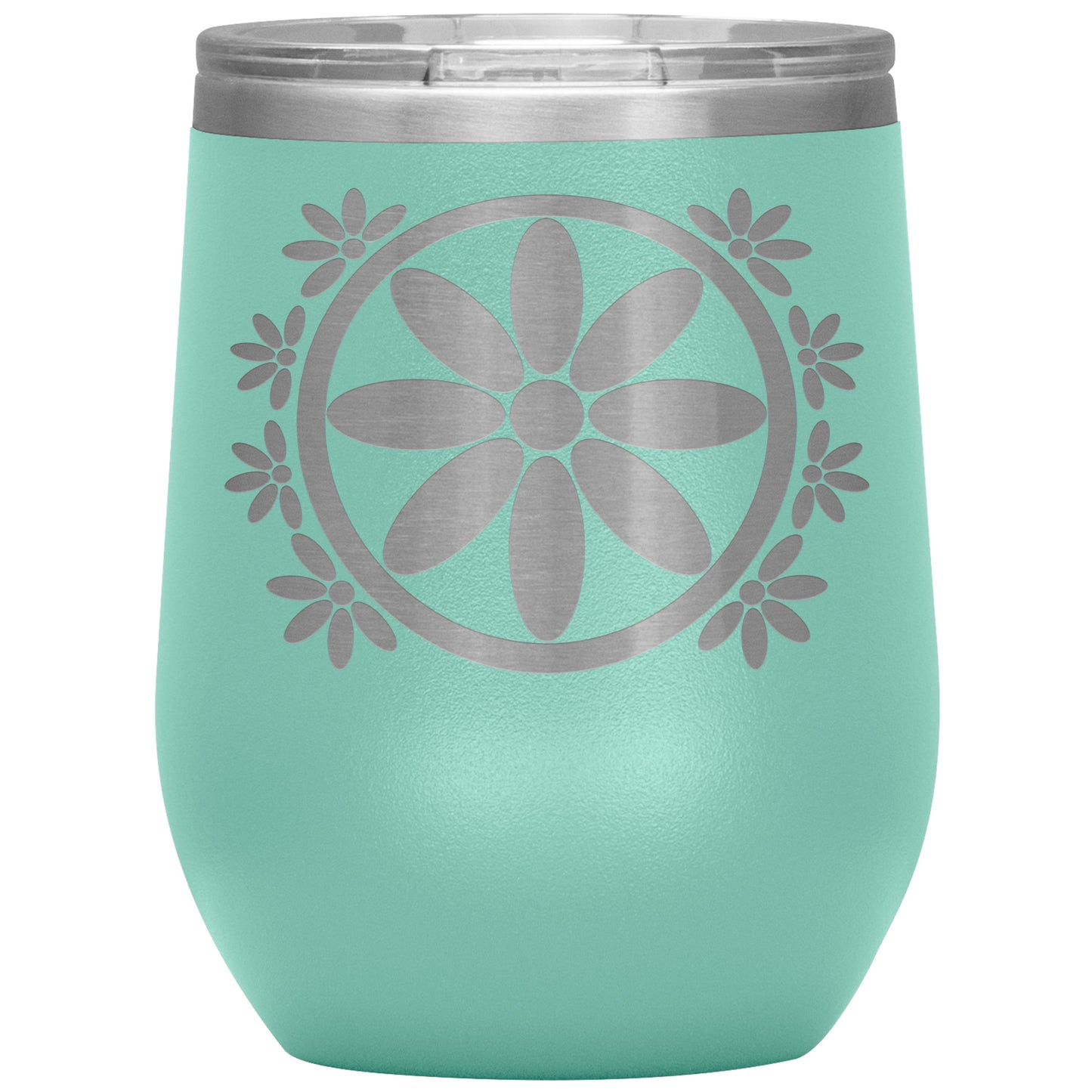 Insulated Wine Tumbler, Circle Flower 12 oz Tumbler, Travel Mug with Lid, Multiple Color Options
