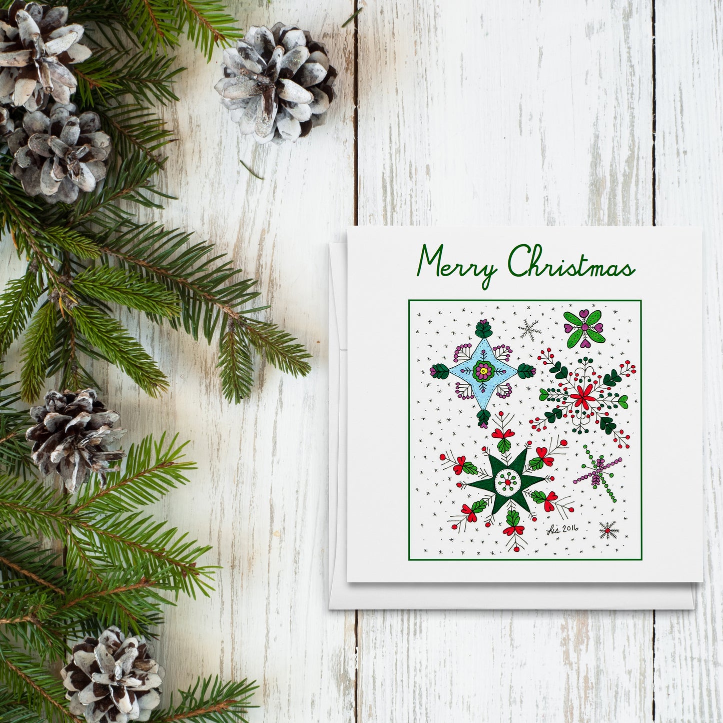 Merry Christmas Snowflakes Card, 5" x 5"