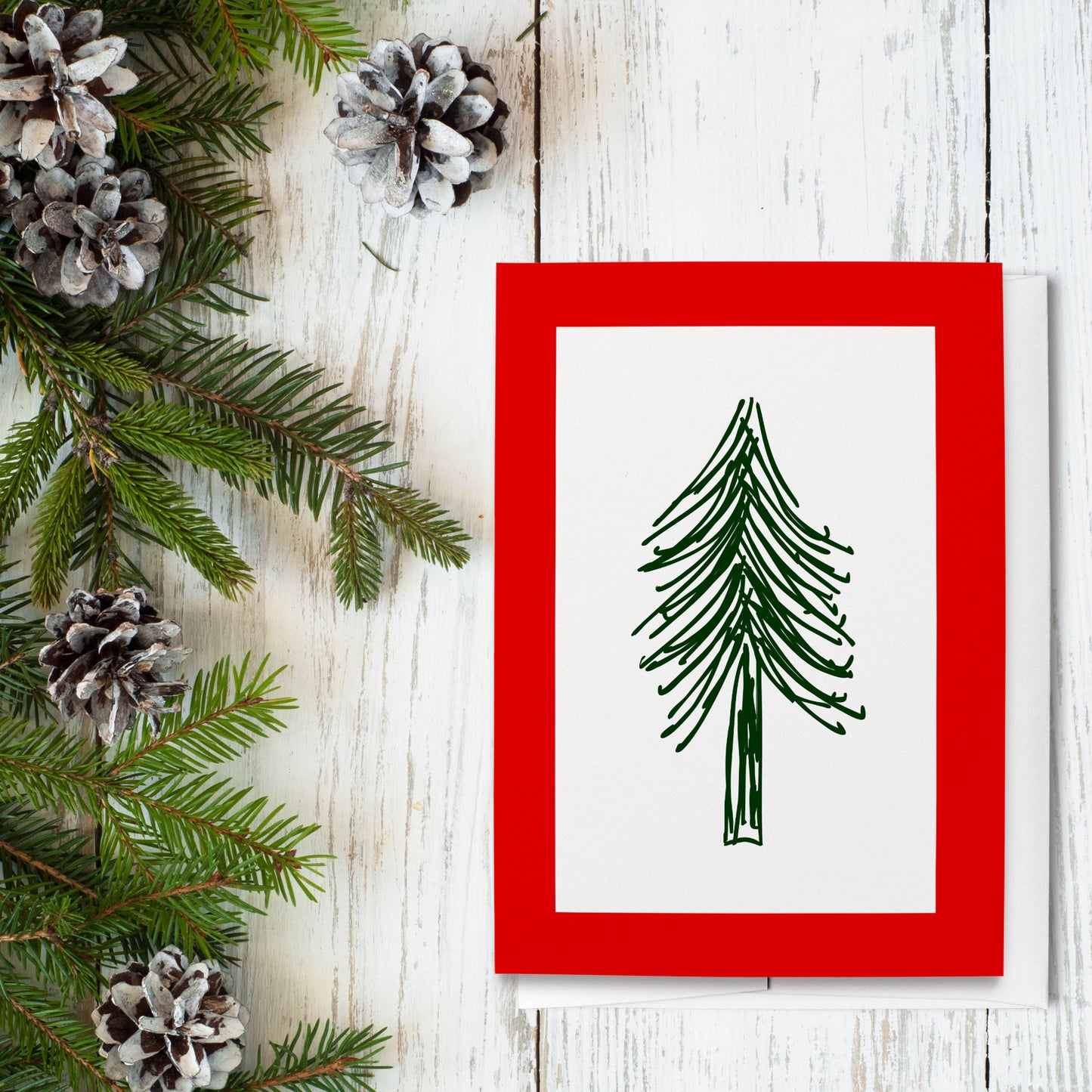 Red & Green Tree Christmas Card, 5" x 7"
