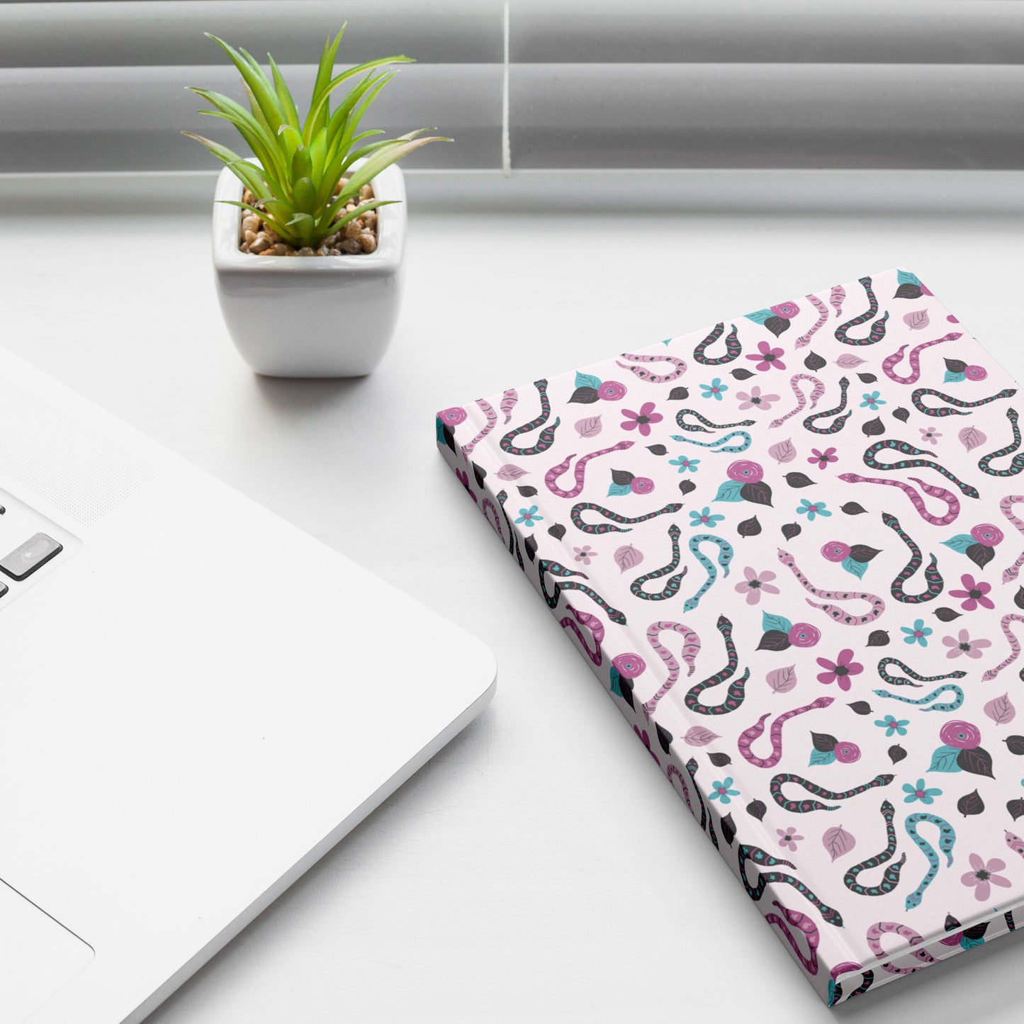 Snakes Hardcover Journal, Fuchsia Pink, Turquoise and Black, Perforated Sheets