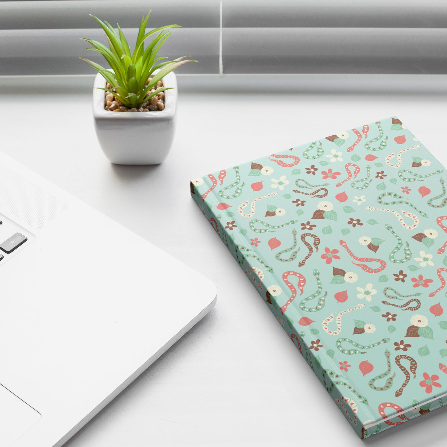 Snakes Hardcover Journal, Mint, Aqua, Coral and Brown, Perforated Pages