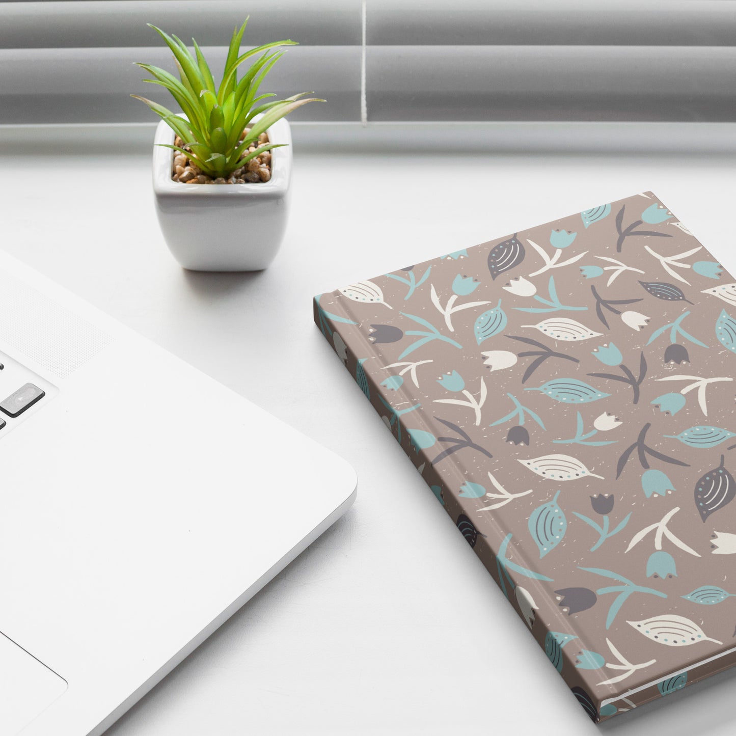 Tulips and Leaves Hardcover Journal, Beige and Aqua, Perforated Pages