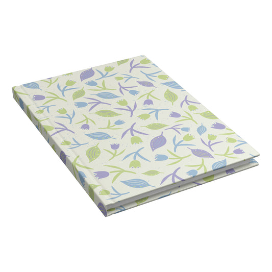 Tulips and Leaves Hardcover Journal, Cream, Purple and Blue, Perforated Pages