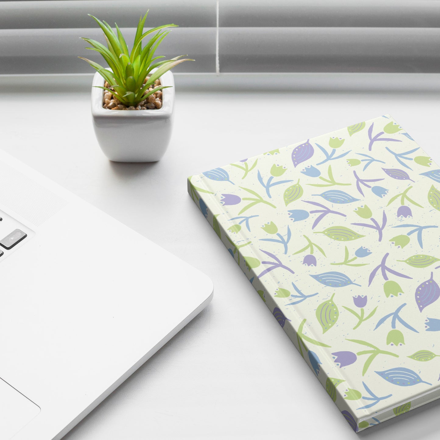 Tulips and Leaves Hardcover Journal, Cream, Purple and Blue, Perforated Pages