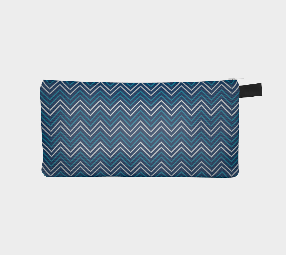 Herringbone Pencil Case, Navy Blue, Teal, Gray, Small Polyester Twill Bag