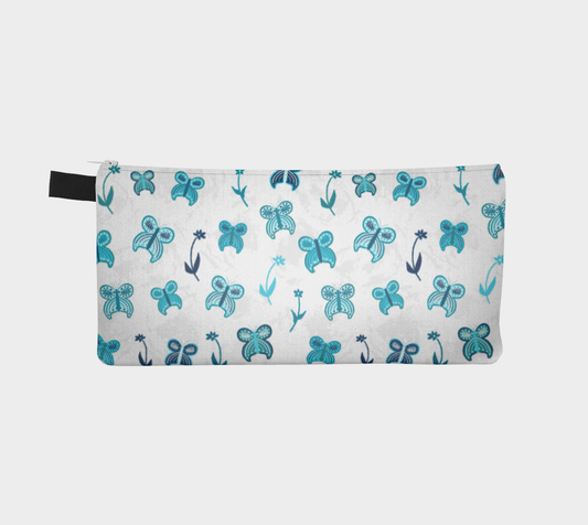 Sweet Butterflies and Flowers Pencil Case, Gray, Navy, Blue, Teal, Small Polyester Twill Bag