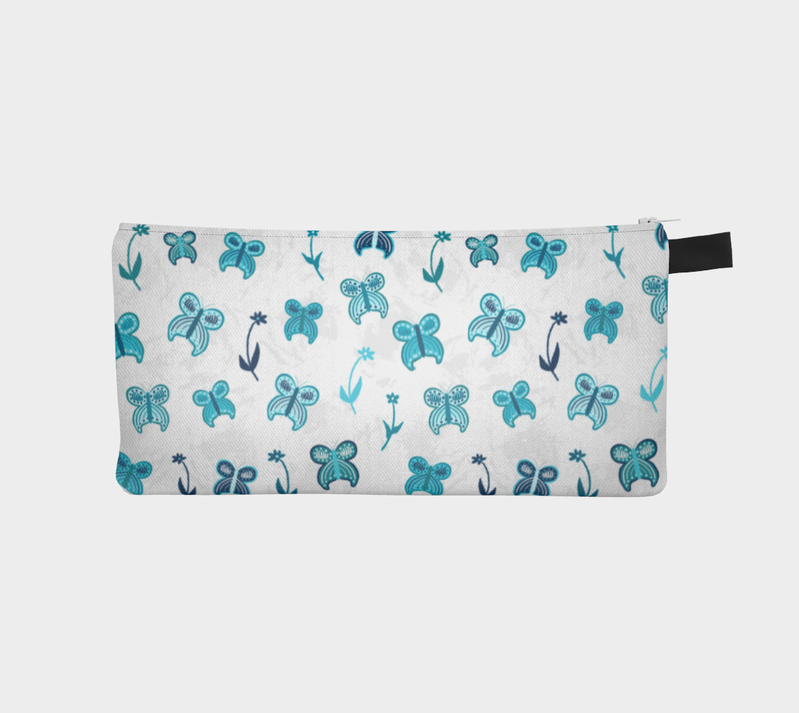 Sweet Butterflies and Flowers Pencil Case, Gray, Navy, Blue, Teal, Small Polyester Twill Bag