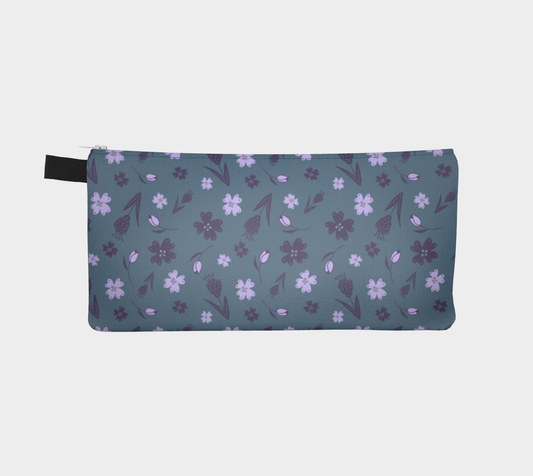 Flowers & Feathers Purple Pencil Case, Small Polyester Twill Bag