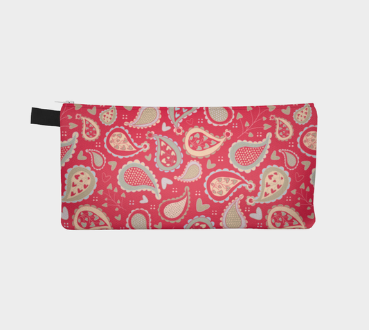 Country Paisley Pencil Case, Magenta Red, Small Polyester Twill Bag