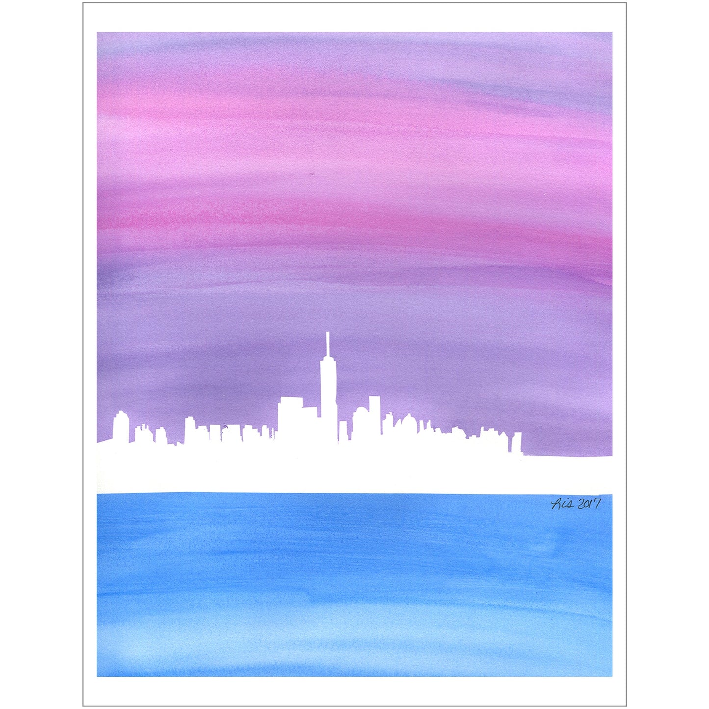 An eco-friendly art print of an alcohol ink painting of the NYC skyline.