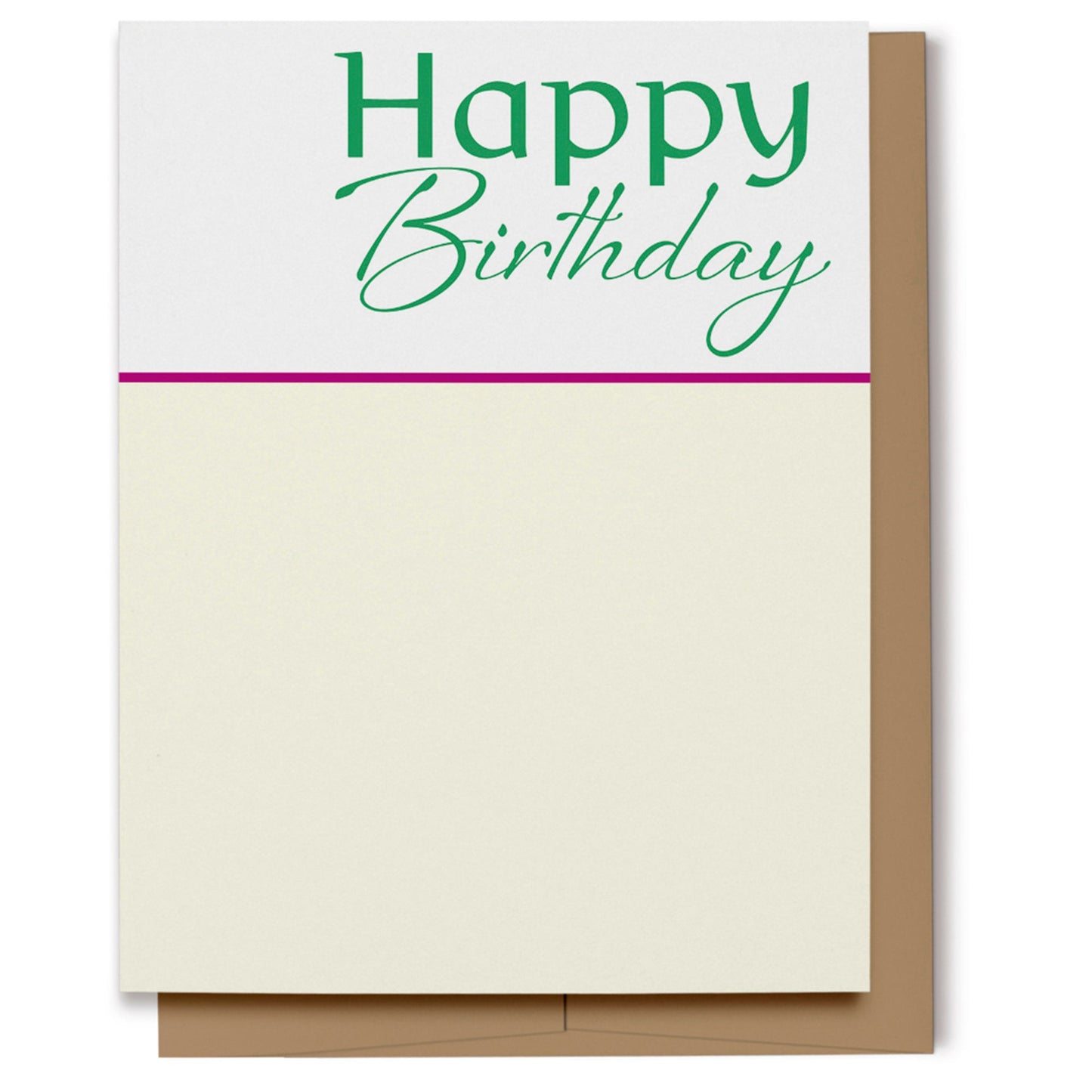 Simple cream, green, pink and white Happy Birthday card.