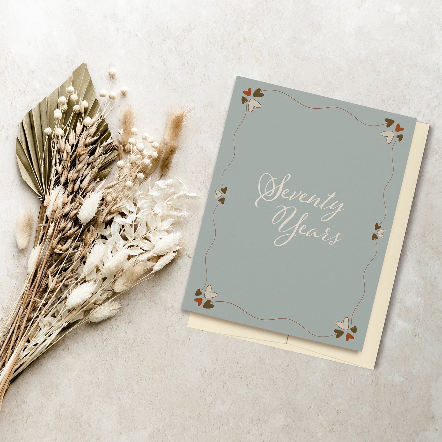 70 Years Card, Dusty Teal, Ecofriendly, Recycled Paper