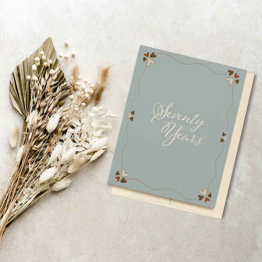 70 Years Card, Dusty Teal, Ecofriendly, Recycled Paper