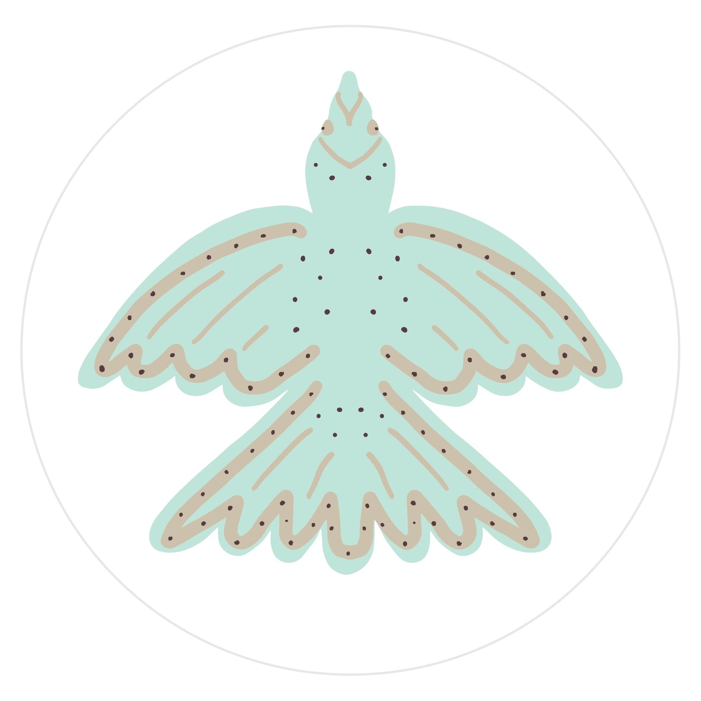 Mockup of Aqua Blue Dove envelope seal featuring a hand drawn flying bird (viewed from above) colored with aqua blue with beige and black decorative marks.