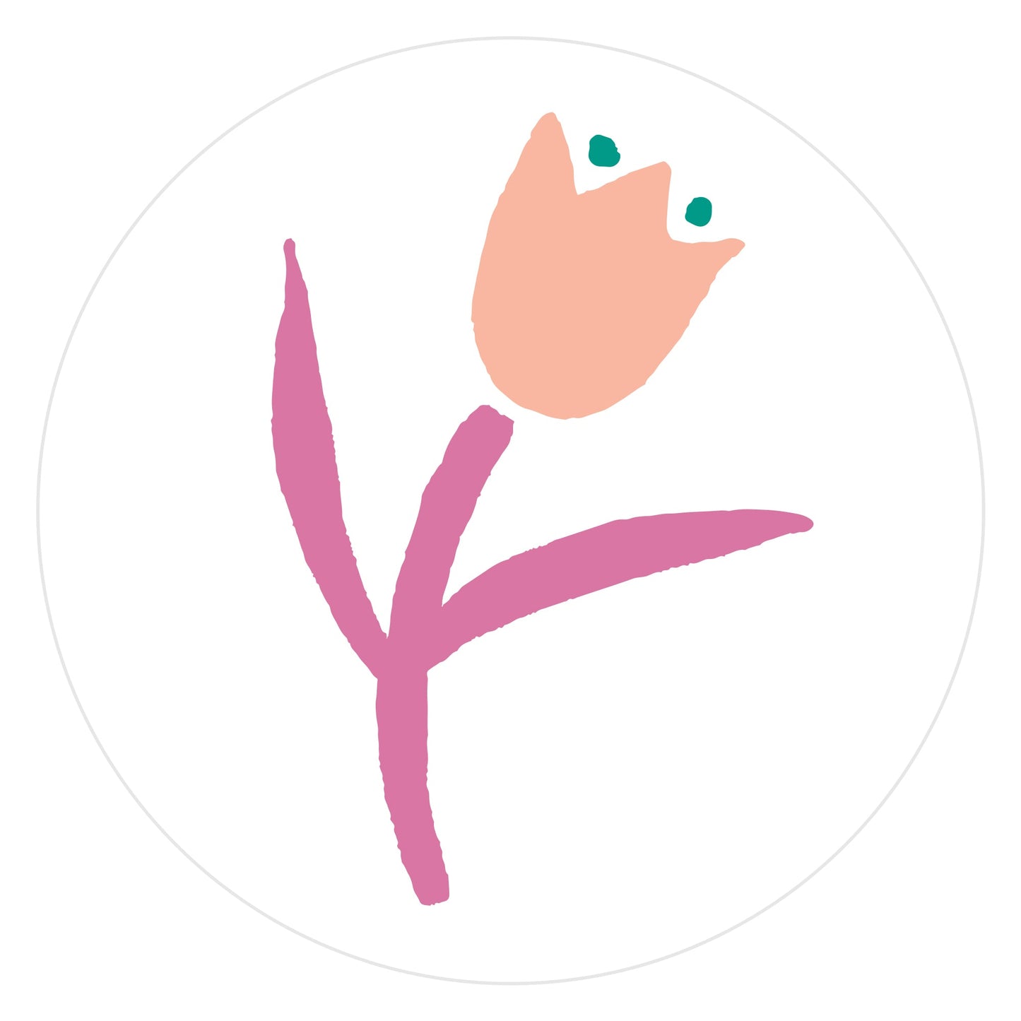 Mockup of Peach and Pink Tulip envelope seal featuring a hand drawn tulip colored with peach petals and pink leaves with green stamen..