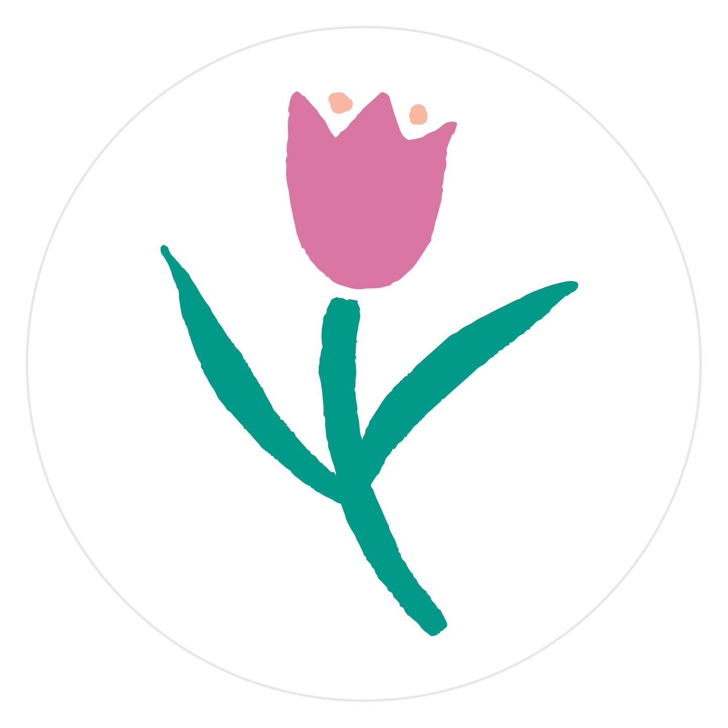 Mockup of Pink and Green Tulip envelope seal featuring a hand drawn tulip colored with pink petals and green leaves with peach stamen.