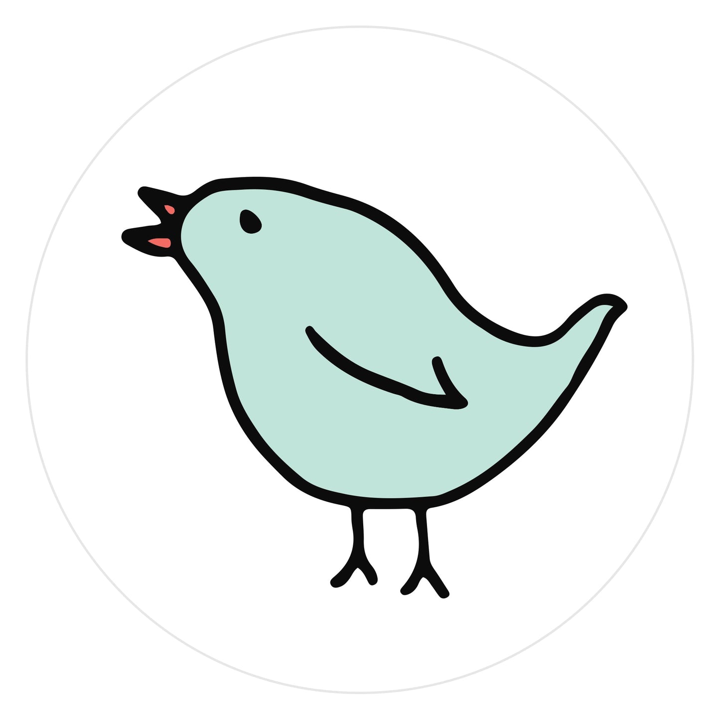 Mockup of Aqua Birdie envelope seals featuring a hand drawn bird colored in aqua blue with an orange beak and outlined in black.