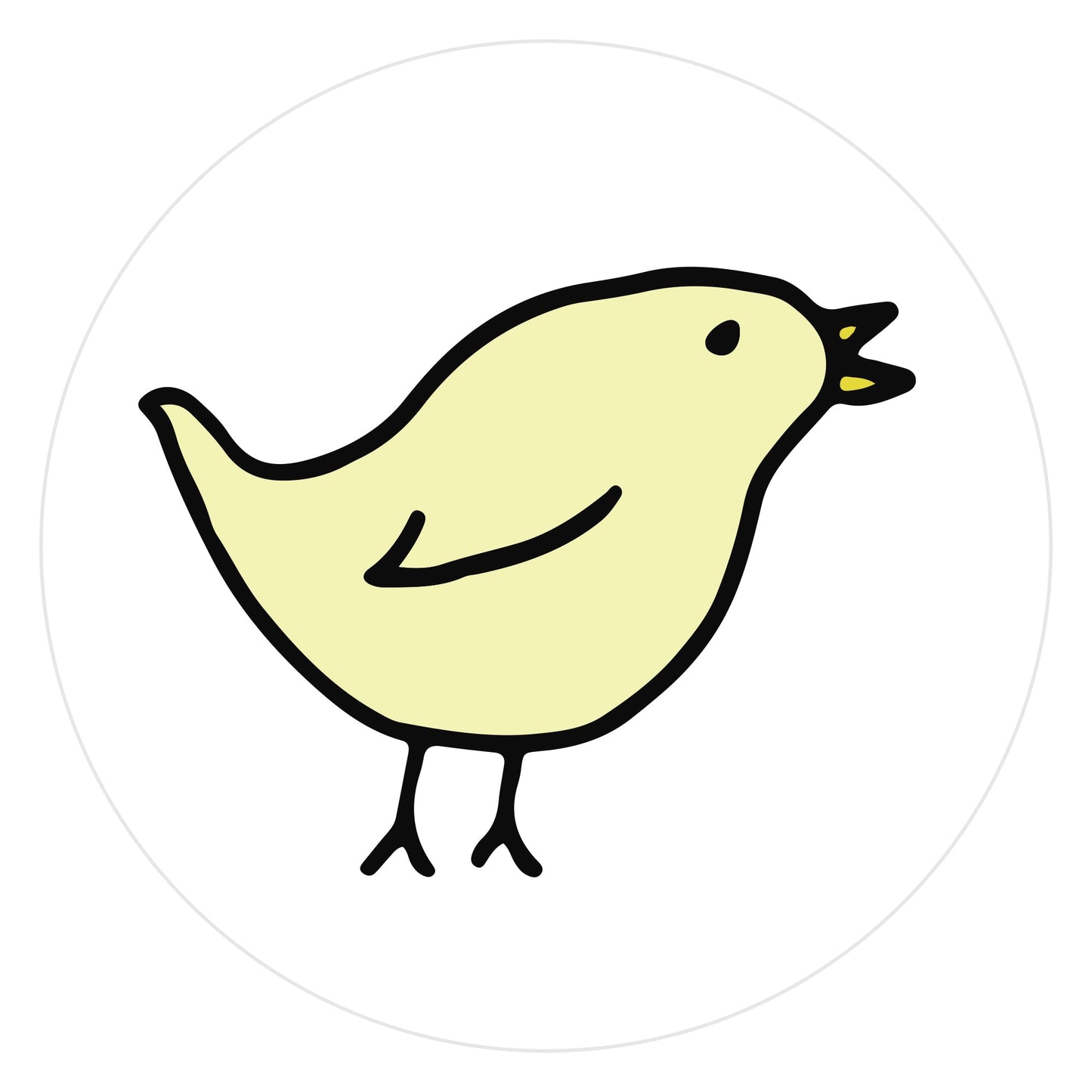 Mockup of Butter Yellow Birdie envelope seals featuring a hand drawn bird colored in butter yellow with a yellow beak and outlined in black.