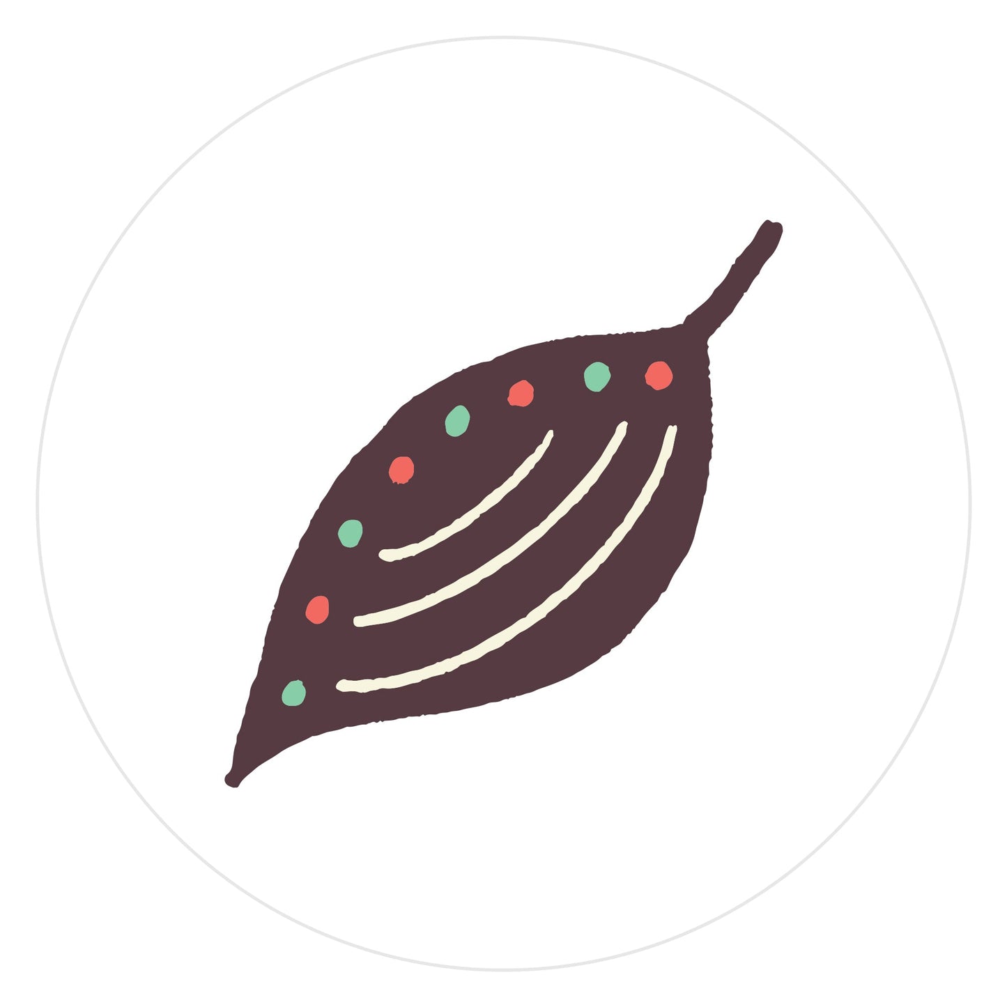 Mockup of Brown Leaf envelope seals featuring a hand drawn leaf colored in brown with green and orange dots and cream lines.