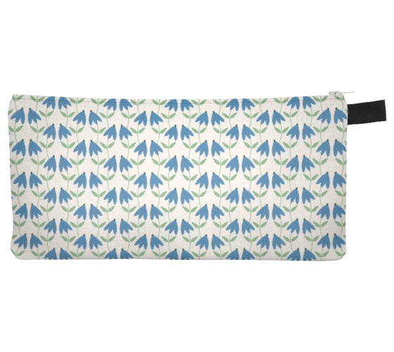 Blue Botanicals Pencil Case, Small Polyester Zipper Bag